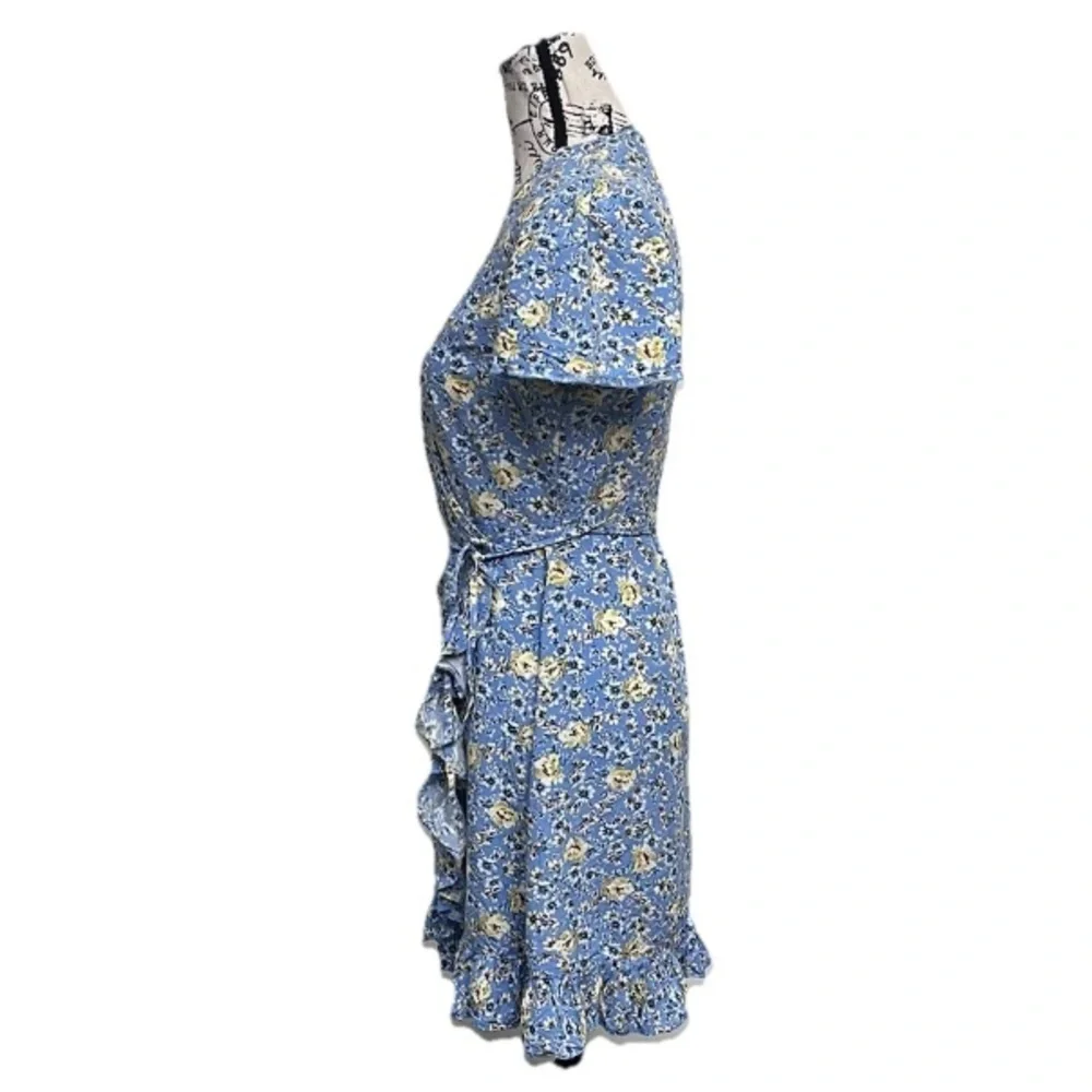 Primark Ditzy Floral Ruffle Wrap Mini Dress Cottegecore Coquette Beach Coastal 8